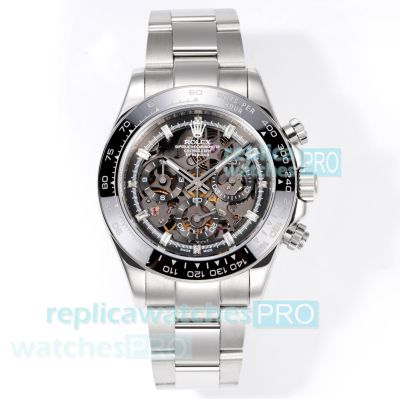 Super Clone Rolex Daytona Baguette Diamond Skeleton Dial 904L Stainless Steel Watch 